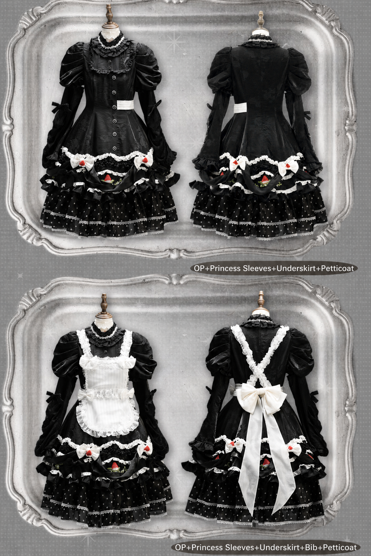 Twilight Berry Princess Gothic Maid Lolita Tiered Embroidered OP Dress