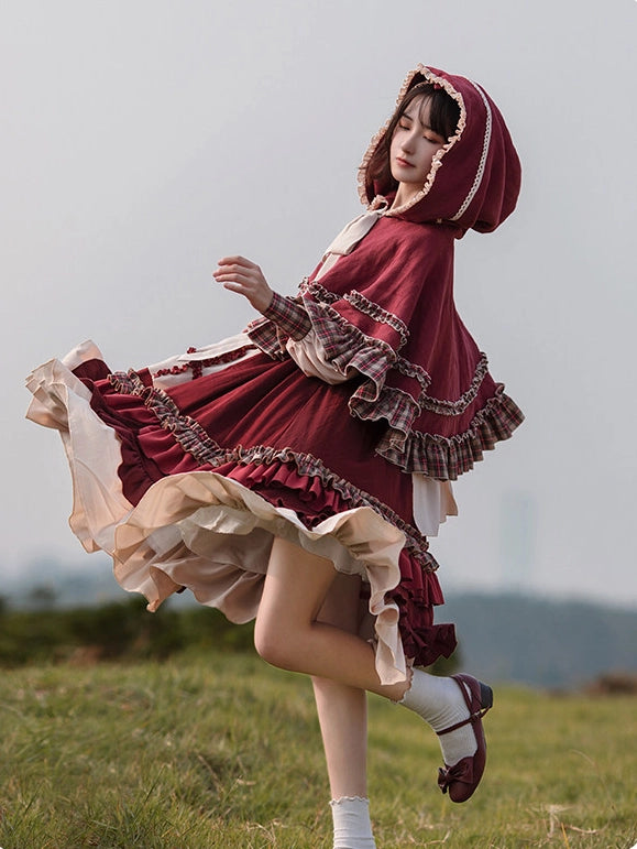 Little Red Riding Hood Original Country Lolita Cape & OP Dress Set