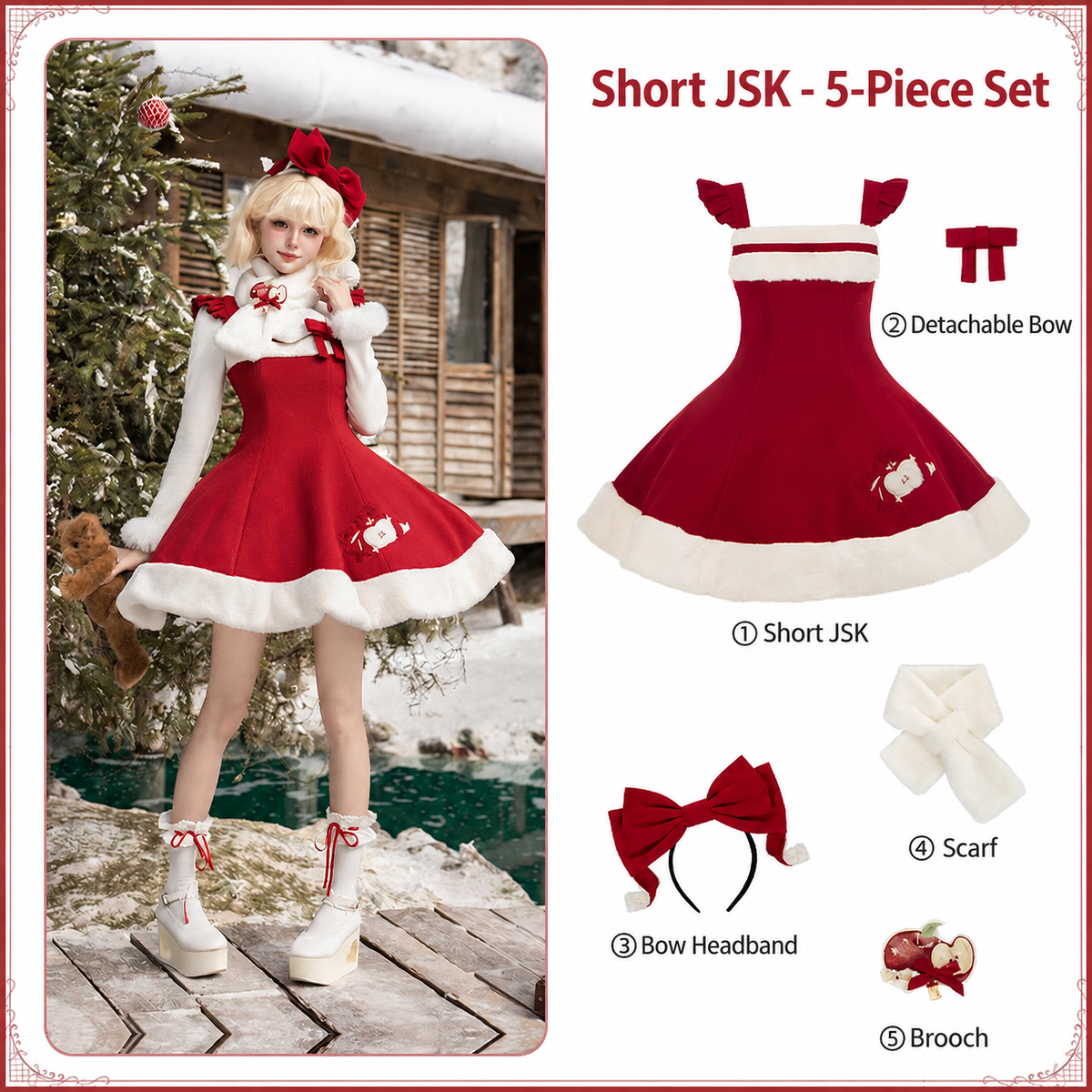 Peace Apple Lolita Christmas New Year Winter Bustier JSK & Cape Set