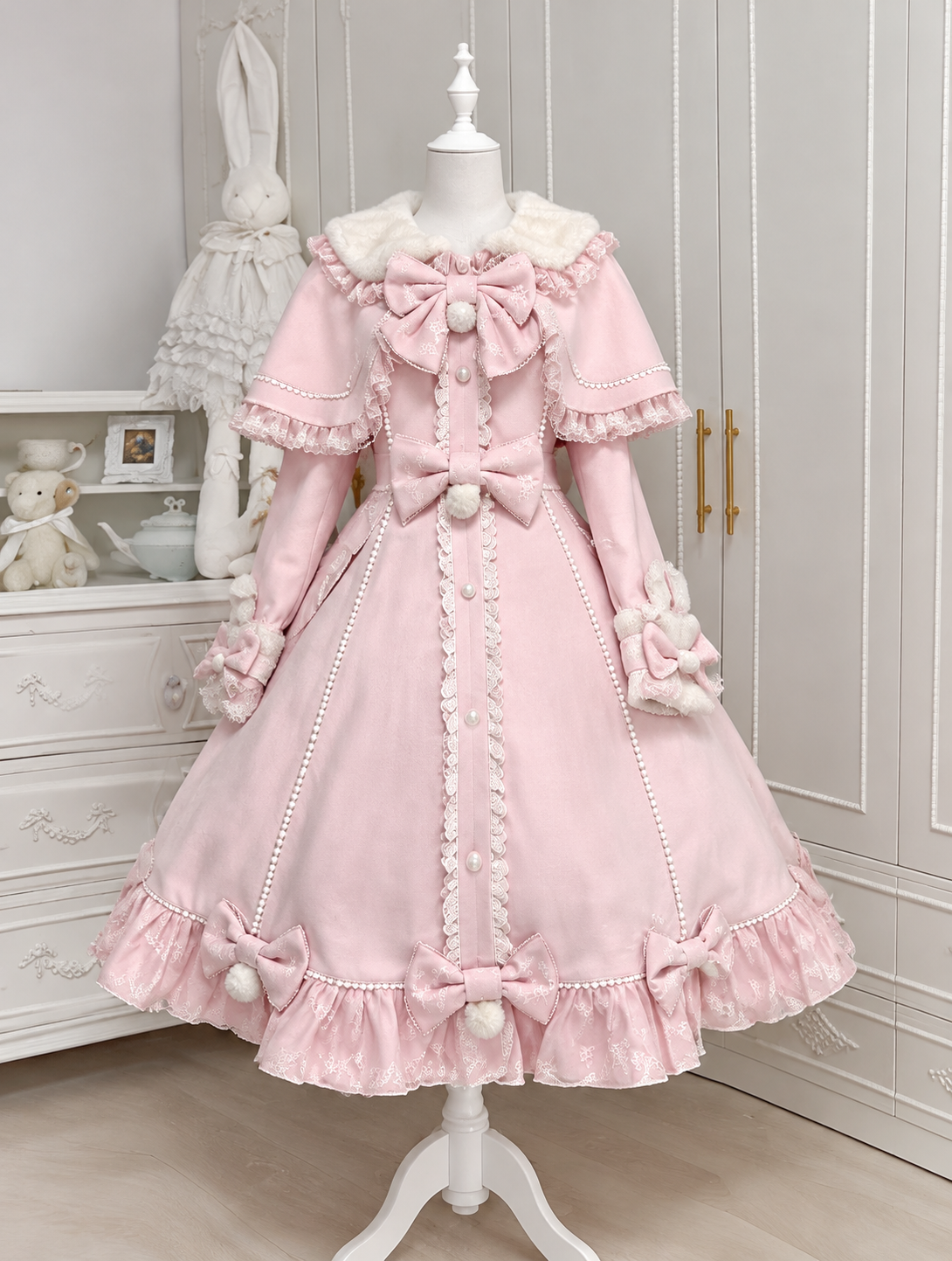 Nico Rabbit Lolita Original Autumn & Winter Sweet Style Pink Woolen Coat Outerwear
