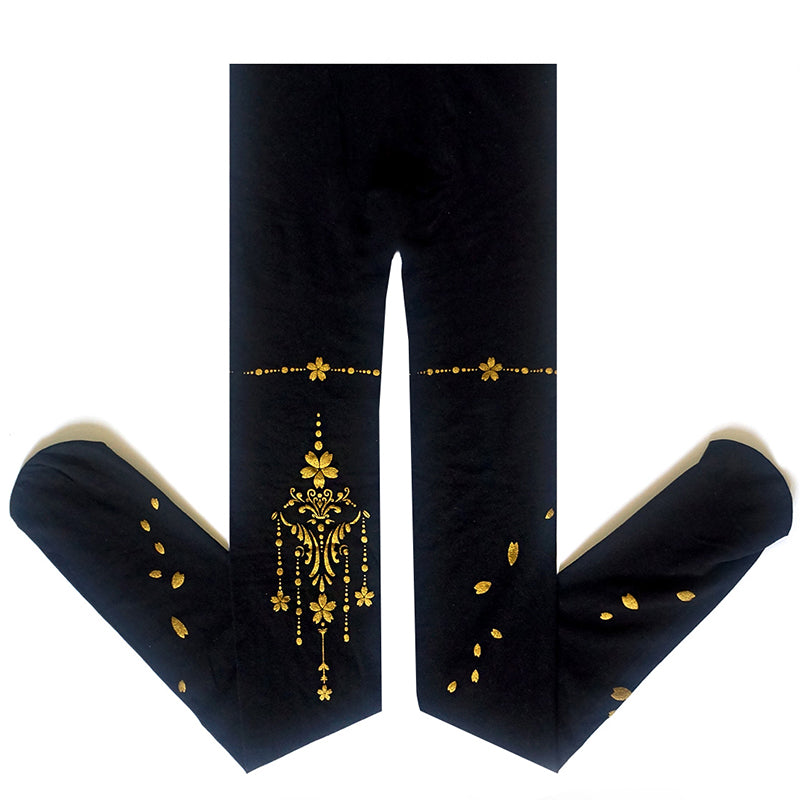 Lolita Gothic Gold Foil Print Tights LE9016