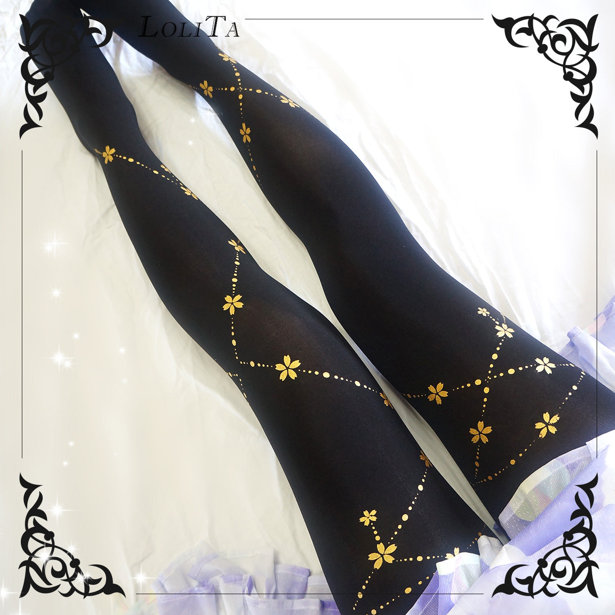 Lolita Gothic Gold Foil Print Tights LE9016
