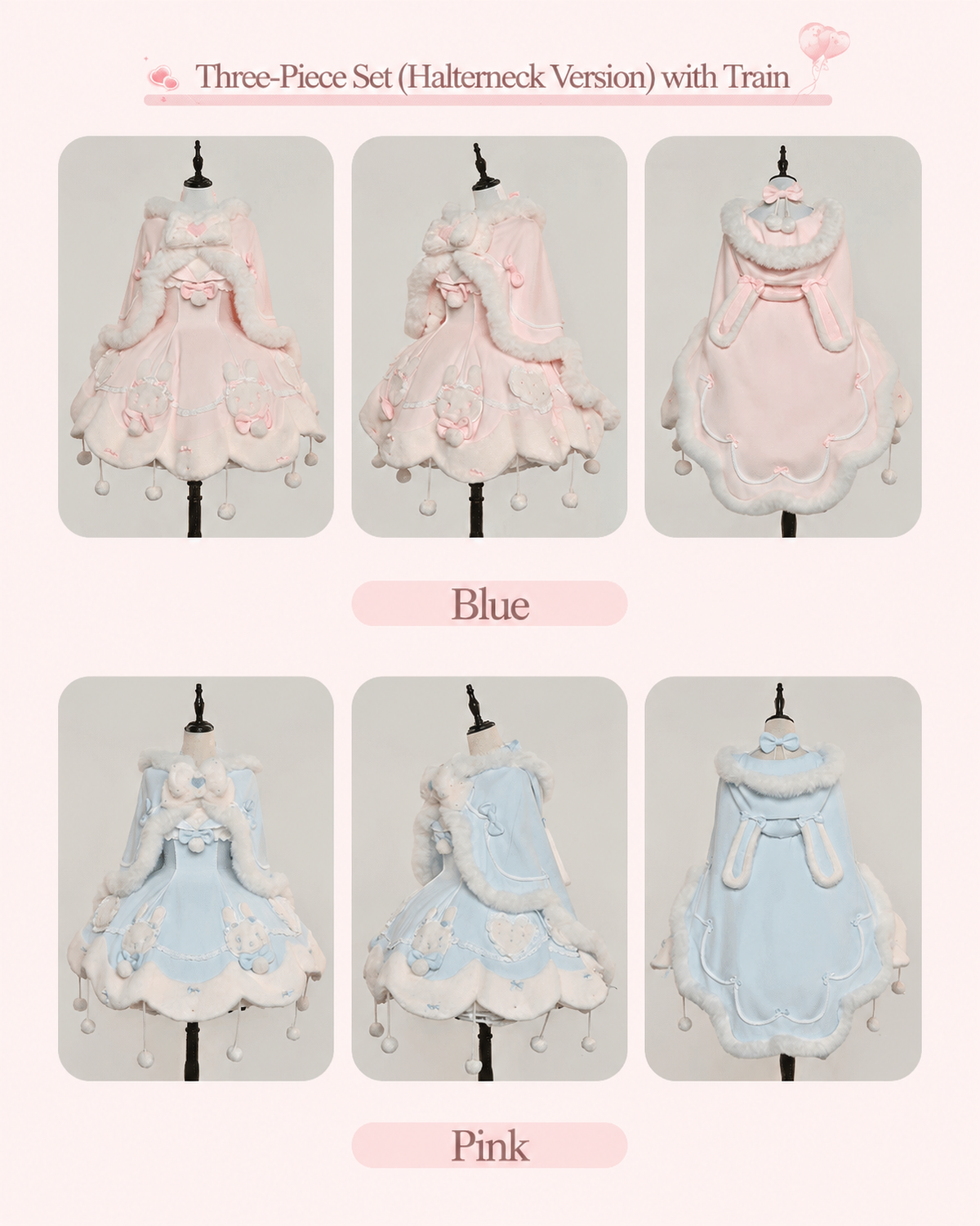 Bunny Ball 2.0 Lolita Winter Doll Style JSK Cape Set Pink Halter Version