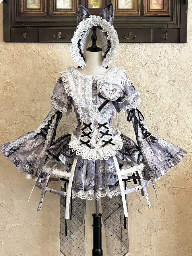 Castle Bunny Lolita Vintage Doll‑Like Two‑Piece Black Set