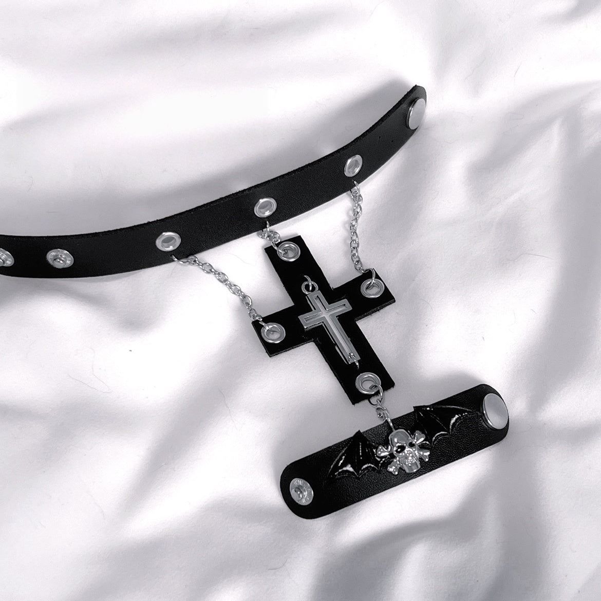 Y2K Goth Punk Black Leather Bracelet LE6008