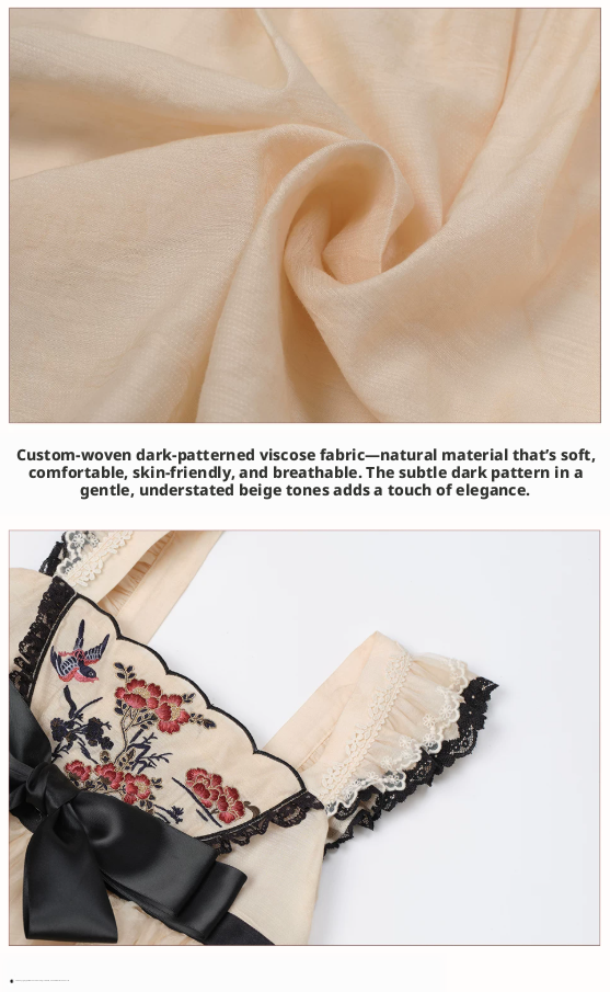 Floral Bird Amber Beige Hanfu Lolita JSK Dress Set