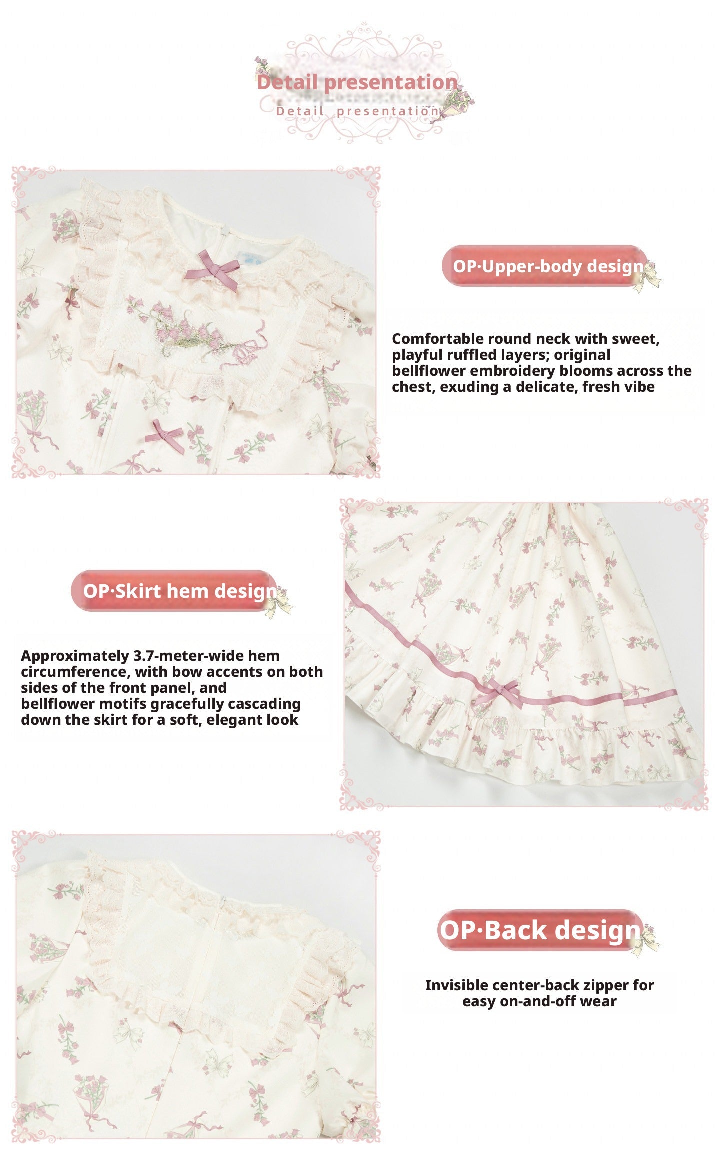 Fragrant Old Dream Pink Bellflower Embroidery Lolita OP & JSK Dress