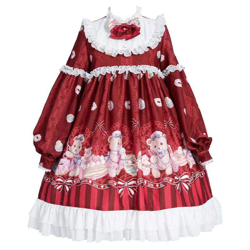Lolita Cute Nurse Bear Print OP Dress LS1016