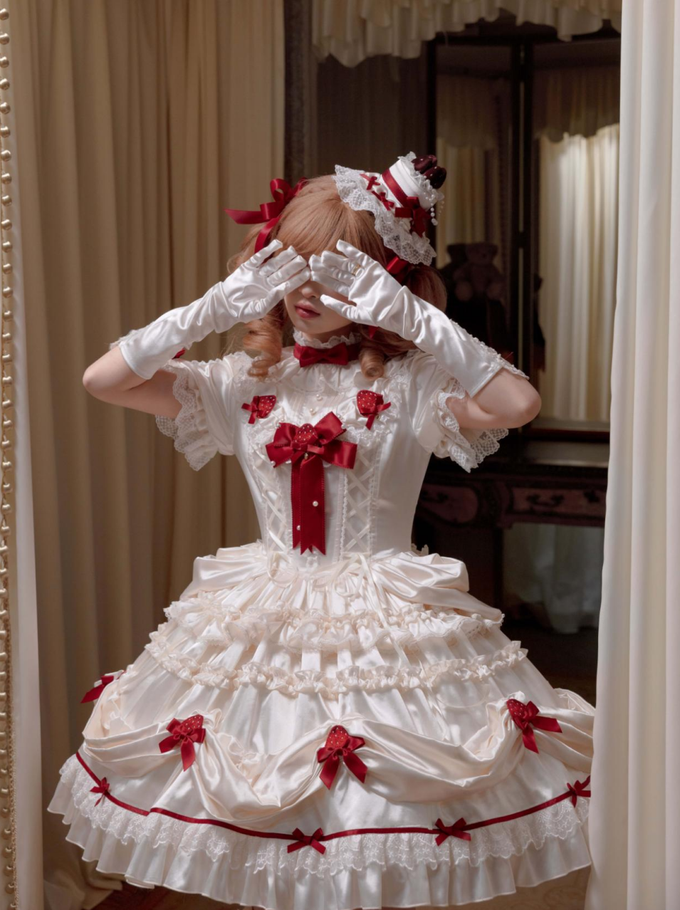 Paria Cream Strawberry Satin Lolita OP Dress