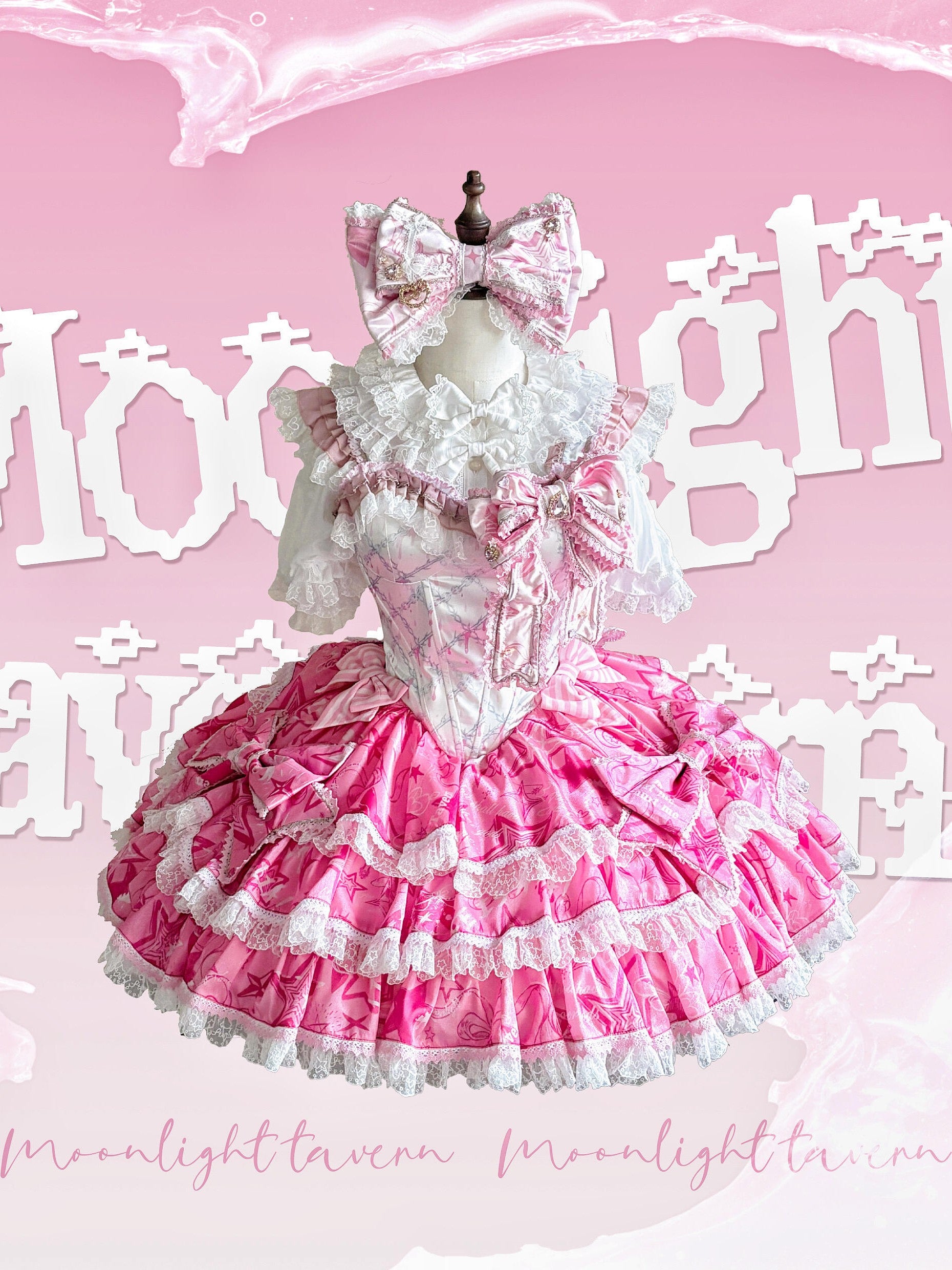 Sweet Fish Bone Print Ruffle Lolita JSK Dress