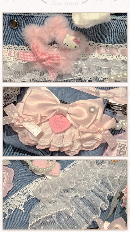 Lolita Sweet Lace Bow Denim Shoulder Bag LE8008