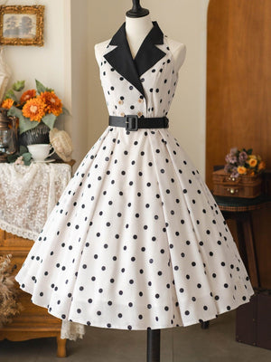 Afternoon Forest French Hepburn - Style Dress 1256 - LolitaEraWhite With Polka DotsSAfternoon Forest French Hepburn - Style Dress 1256