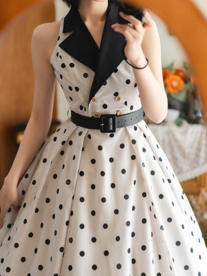 Afternoon Forest French Hepburn - Style Dress 1256 - LolitaEraWhite With Polka DotsSAfternoon Forest French Hepburn - Style Dress 1256