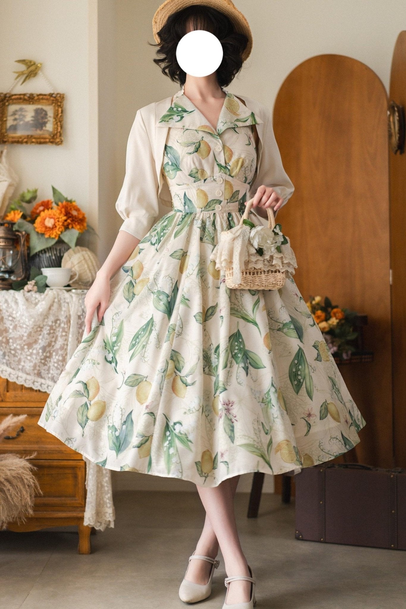 Afternoon Forest French Vintage Lemon Dress 1291 - LolitaEraLemonSAfternoon Forest French Vintage Lemon Dress 1291