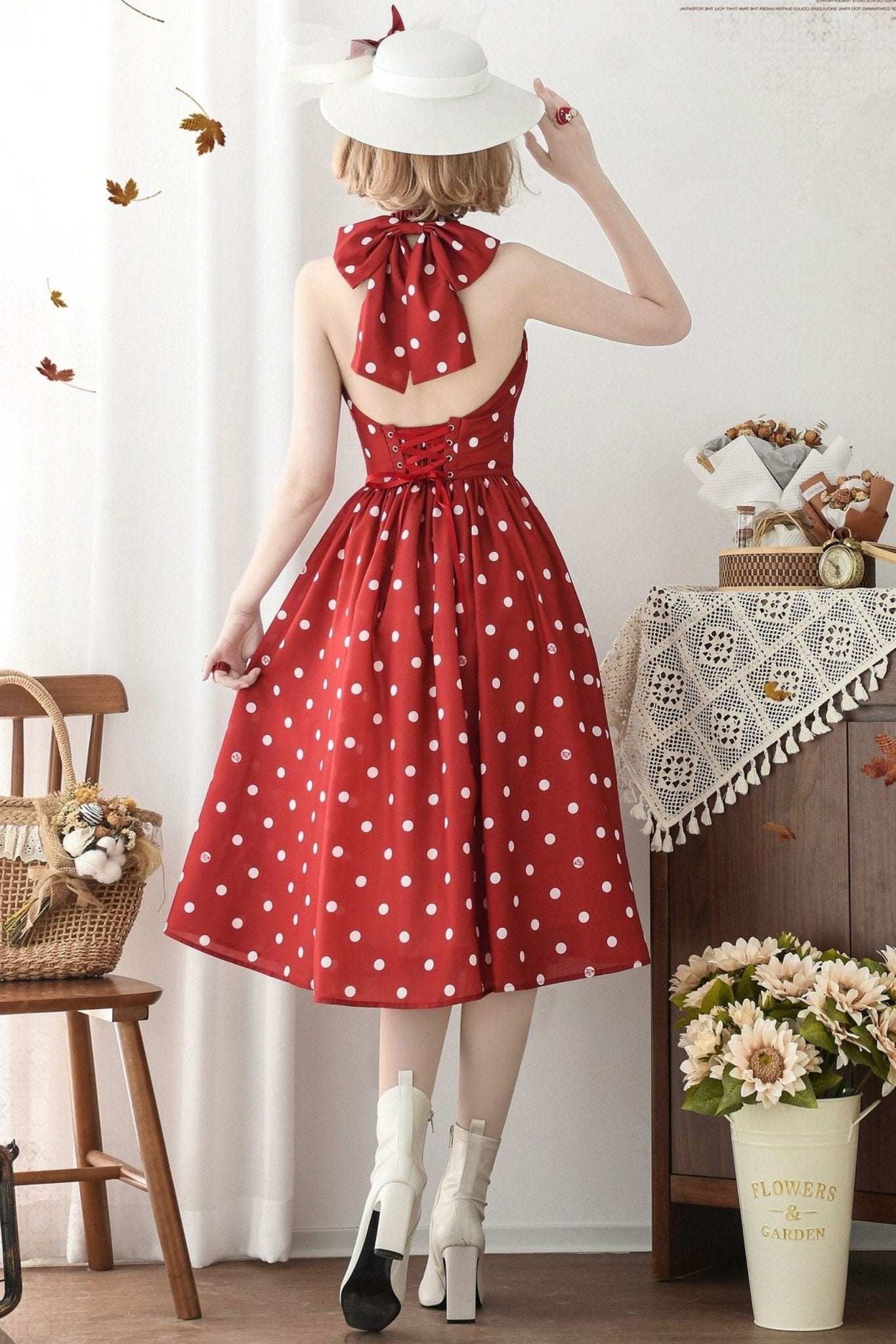 Afternoon Forest French Vintage Red Dress 1250 - LolitaEraRedSAfternoon Forest French Vintage Red Dress 1250