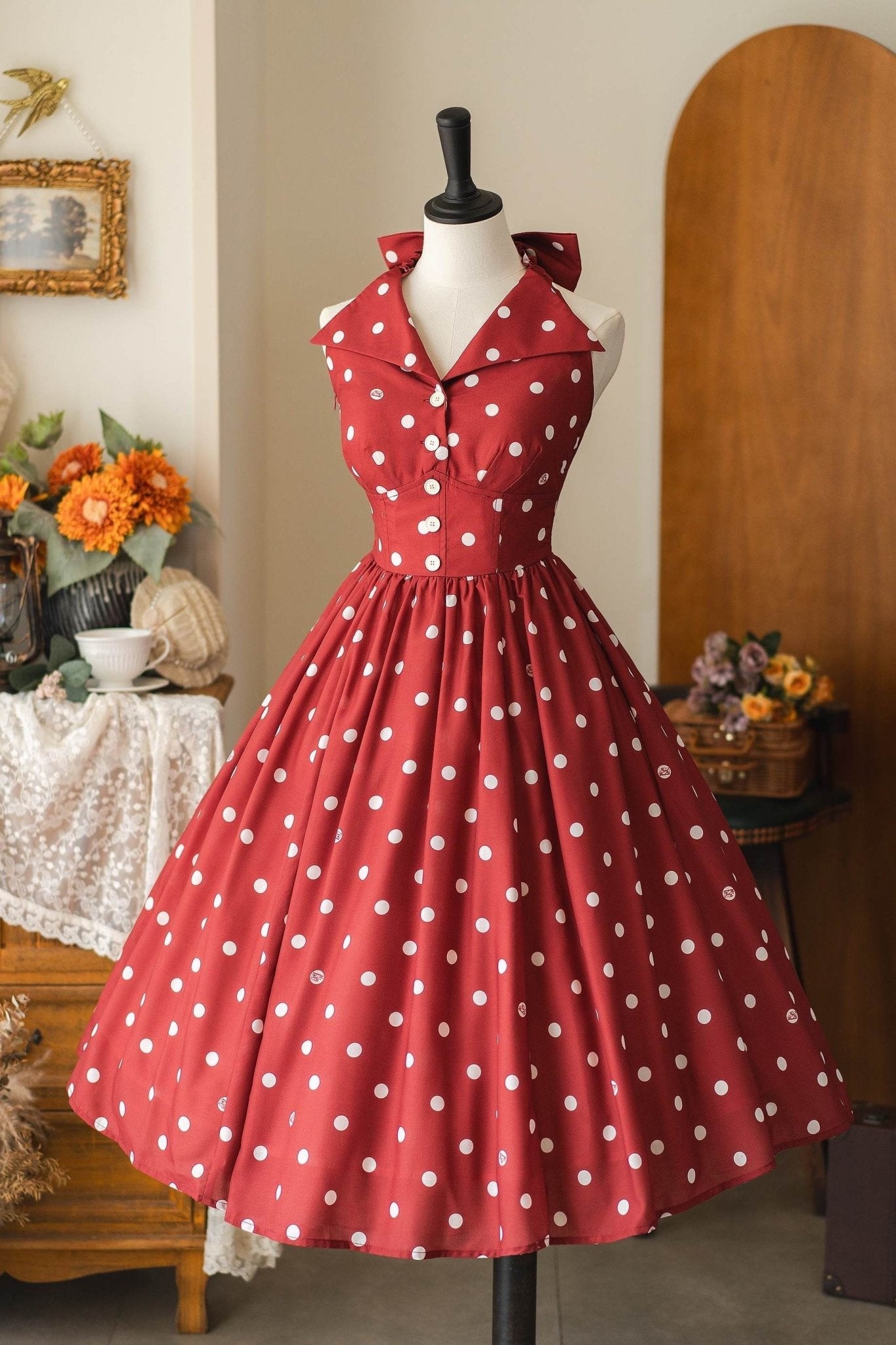 Afternoon Forest French Vintage Red Dress 1250 - LolitaEraRedSAfternoon Forest French Vintage Red Dress 1250