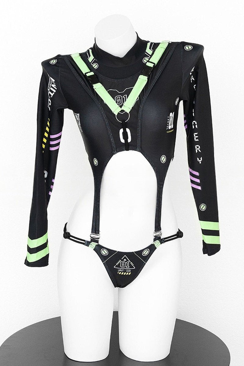 Agent 01 Dark Punk Cyber Bodysuit - LolitaEraBlackOne sizeAgent 01 Dark Punk Cyber Bodysuit