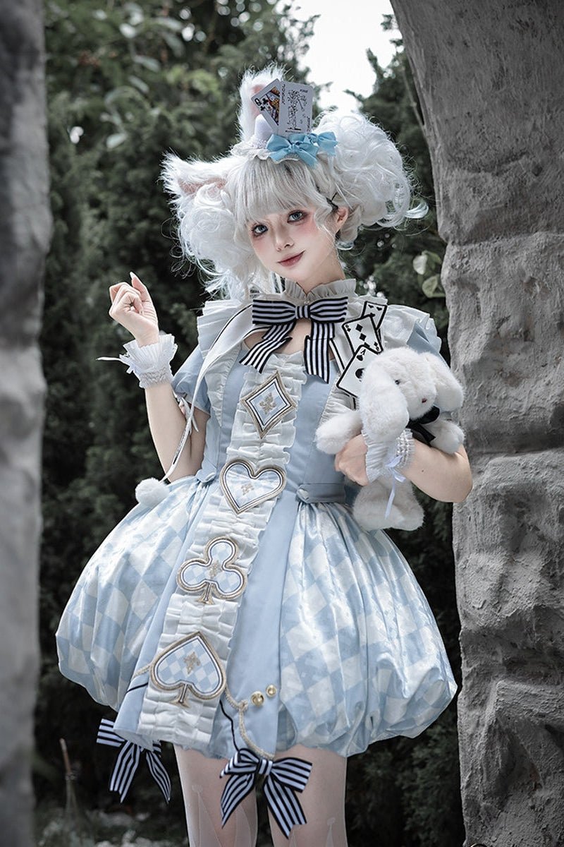 Alice Blue Playing Card Embroidery Fantasy Lolita Dress - LolitaEra