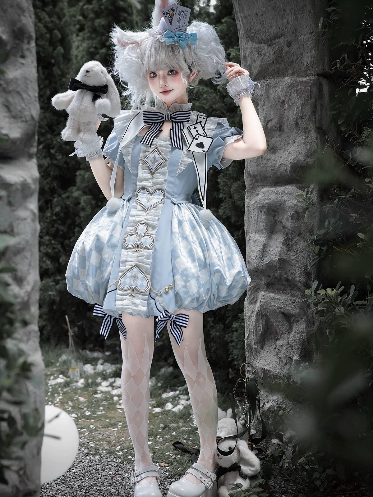 Alice Blue Playing Card Embroidery Fantasy Lolita Dress - LolitaEra