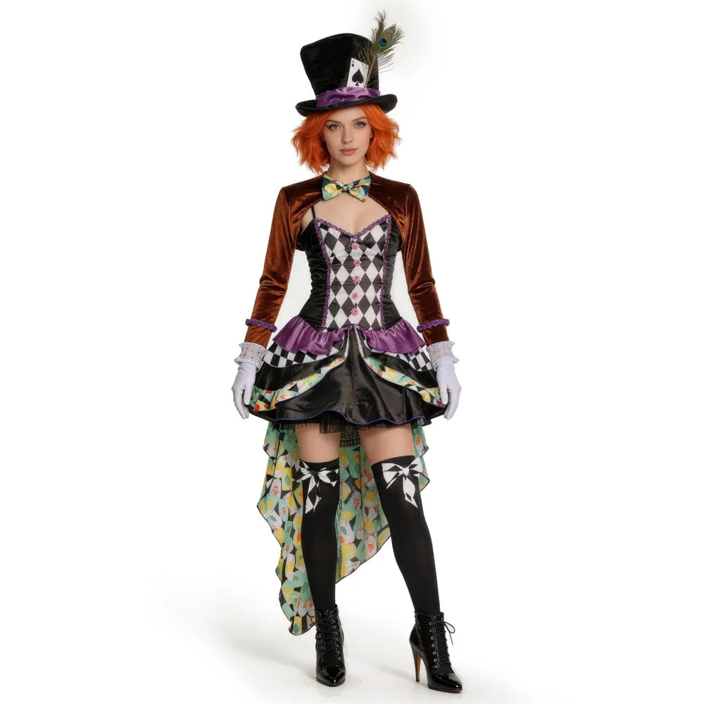 Alice's Crazy Hat Cosplay Costume Halloween Roleplay Outfit Female Magician Tamer Uniform