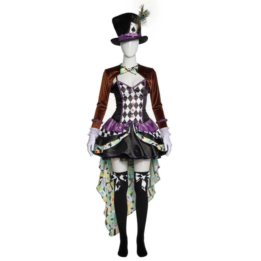 Alice's Crazy Hat Cosplay Costume Halloween Roleplay Outfit Female Magician Tamer Uniform