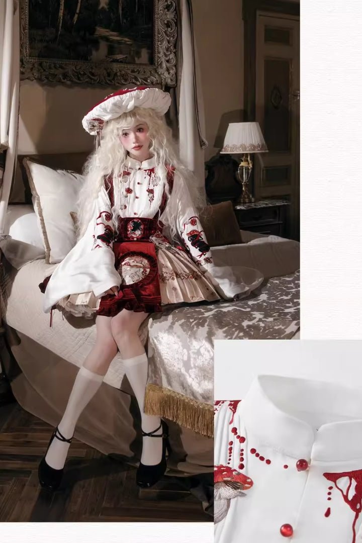 Amanita Gothic Hanfu Set 1214 - LolitaEraWhite long shirtSAmanita Gothic Hanfu Set 1214
