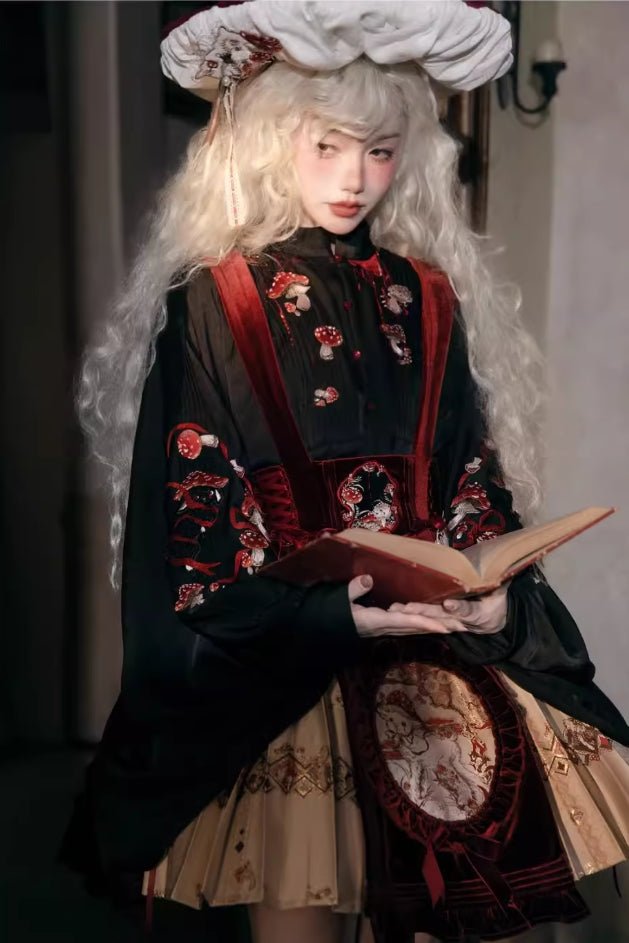 Amanita Gothic Hanfu Set 1214 - LolitaEraWhite long shirtSAmanita Gothic Hanfu Set 1214