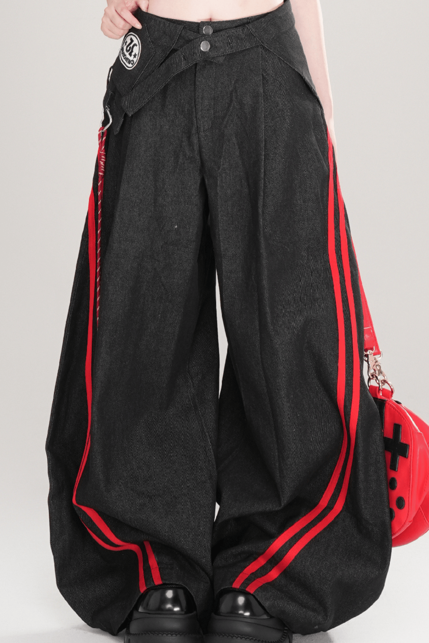 American Retro Striped Panel Jeans - LolitaEraBlackSAmerican Retro Striped Panel Jeans