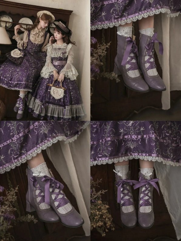 Angel Flower Wall Collaboration Lolita Original Lace-up Ankle Boots - LolitaEra