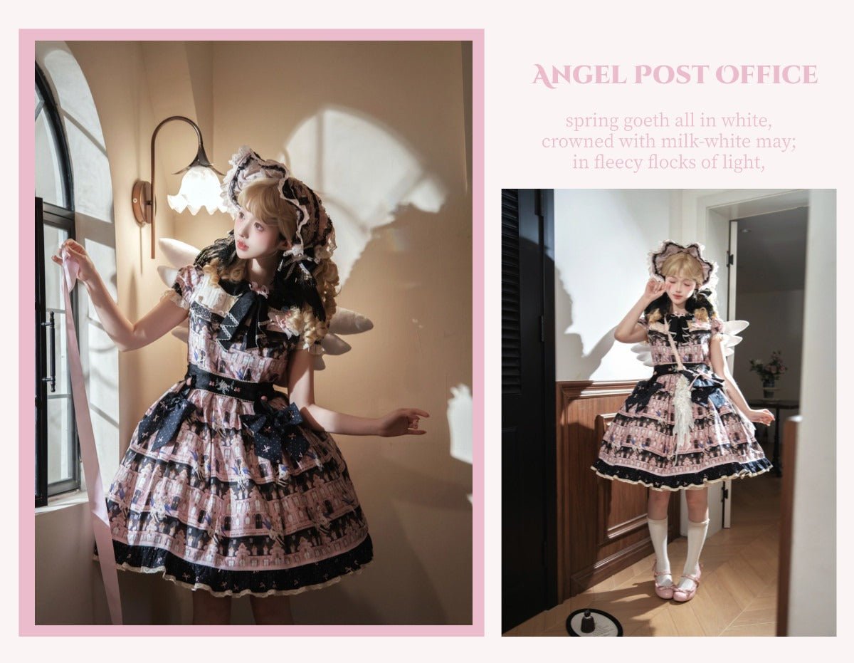 Angel Post Office Print Lolita OP Dress - LolitaEraAccessoriesSAngel Post Office Print Lolita OP Dress