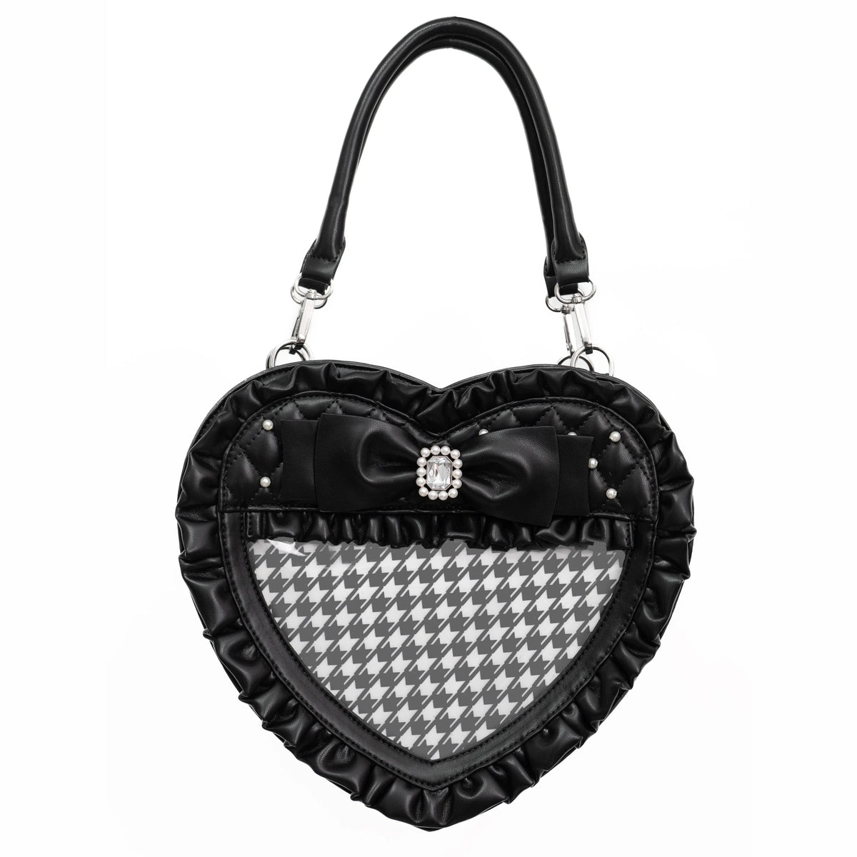 Angel's Heart Chamber Shaped Lolita Ruffle Bow Ita Shoulder Bag Pink Black - LolitaEra