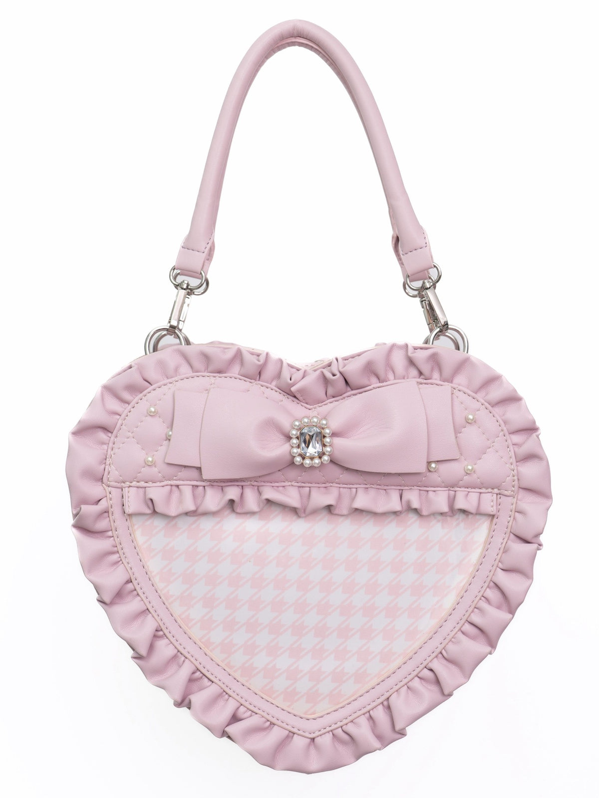 Angel's Heart Chamber Shaped Lolita Ruffle Bow Ita Shoulder Bag Pink Black - LolitaEra
