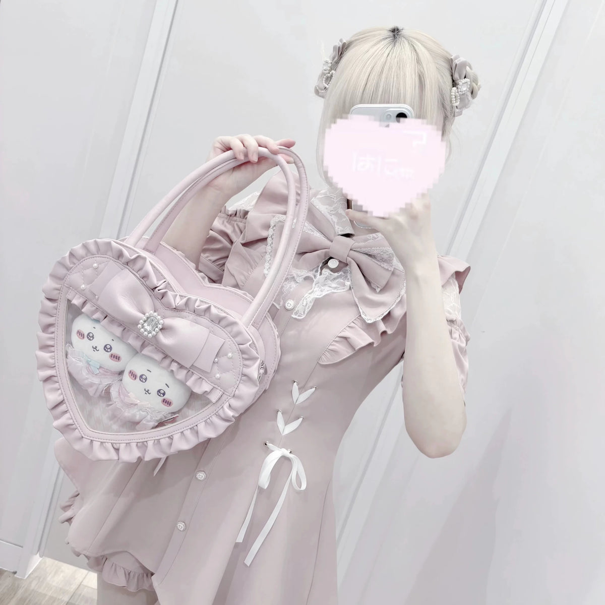 Angel's Heart Chamber Shaped Lolita Ruffle Bow Ita Shoulder Bag Pink Black - LolitaEra