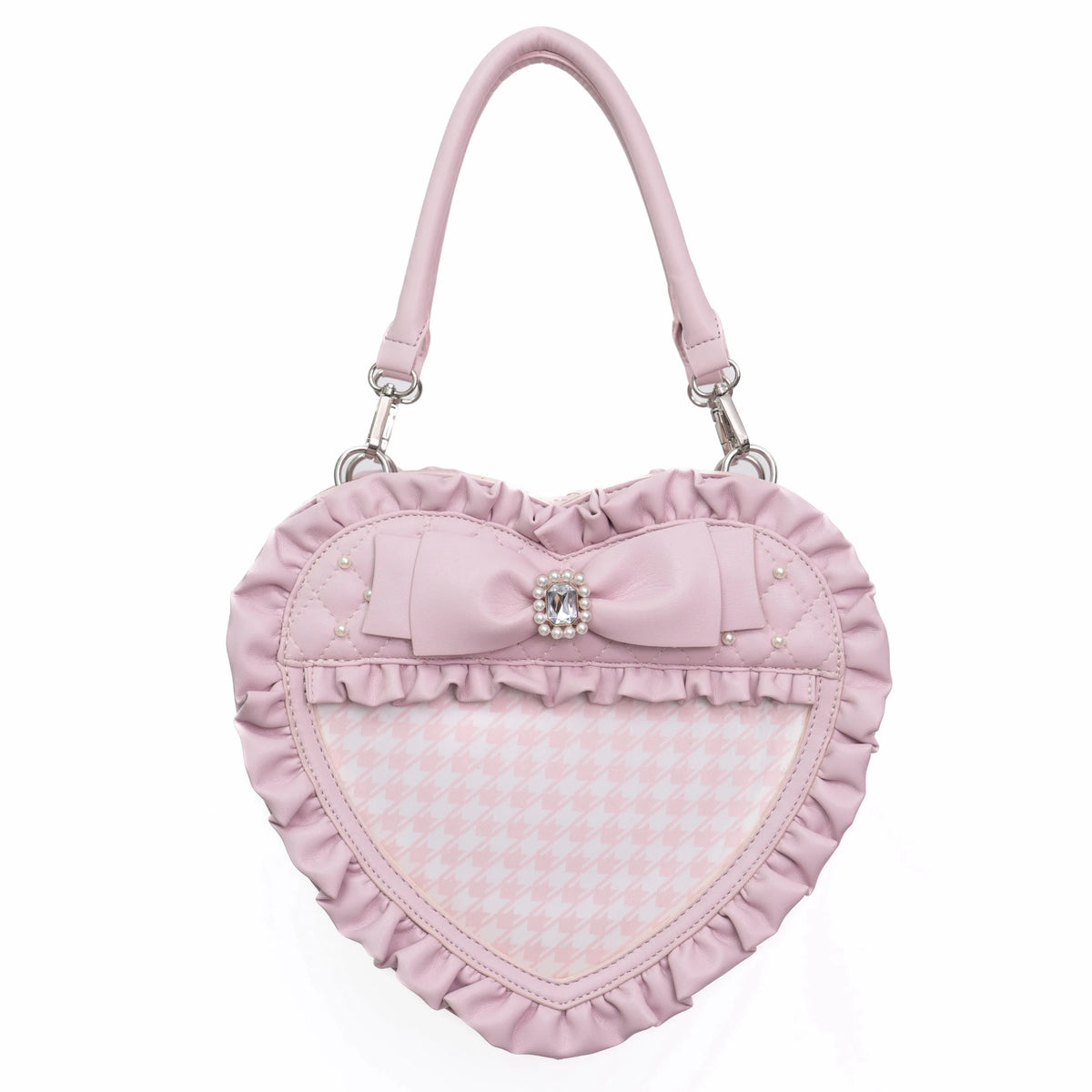Angel's Heart Chamber Shaped Lolita Ruffle Bow Ita Shoulder Bag Pink Black - LolitaEra