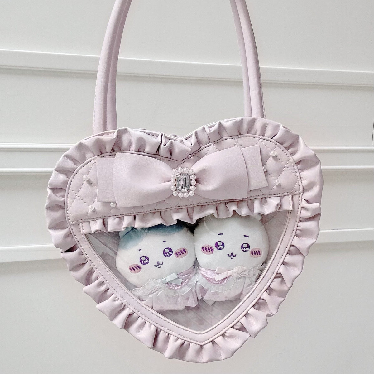 Angel's Heart Chamber Shaped Lolita Ruffle Bow Ita Shoulder Bag Pink Black - LolitaEra