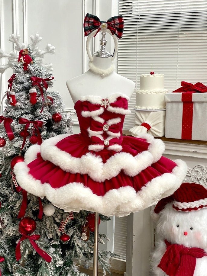 Angora Rabbit Christmas Red Cape Dress - LolitaEra