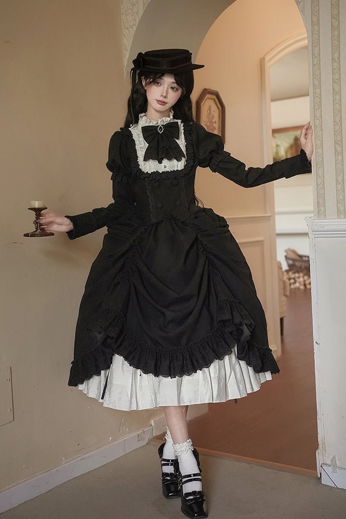 Apocalypse Square Neck Velvet Twin OP Lolita Dress - LolitaEra