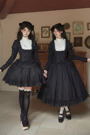 Apocalypse Square Neck Velvet Twin OP Lolita Dress - LolitaEraShort SK SetSApocalypse Square Neck Velvet Twin OP Lolita Dress