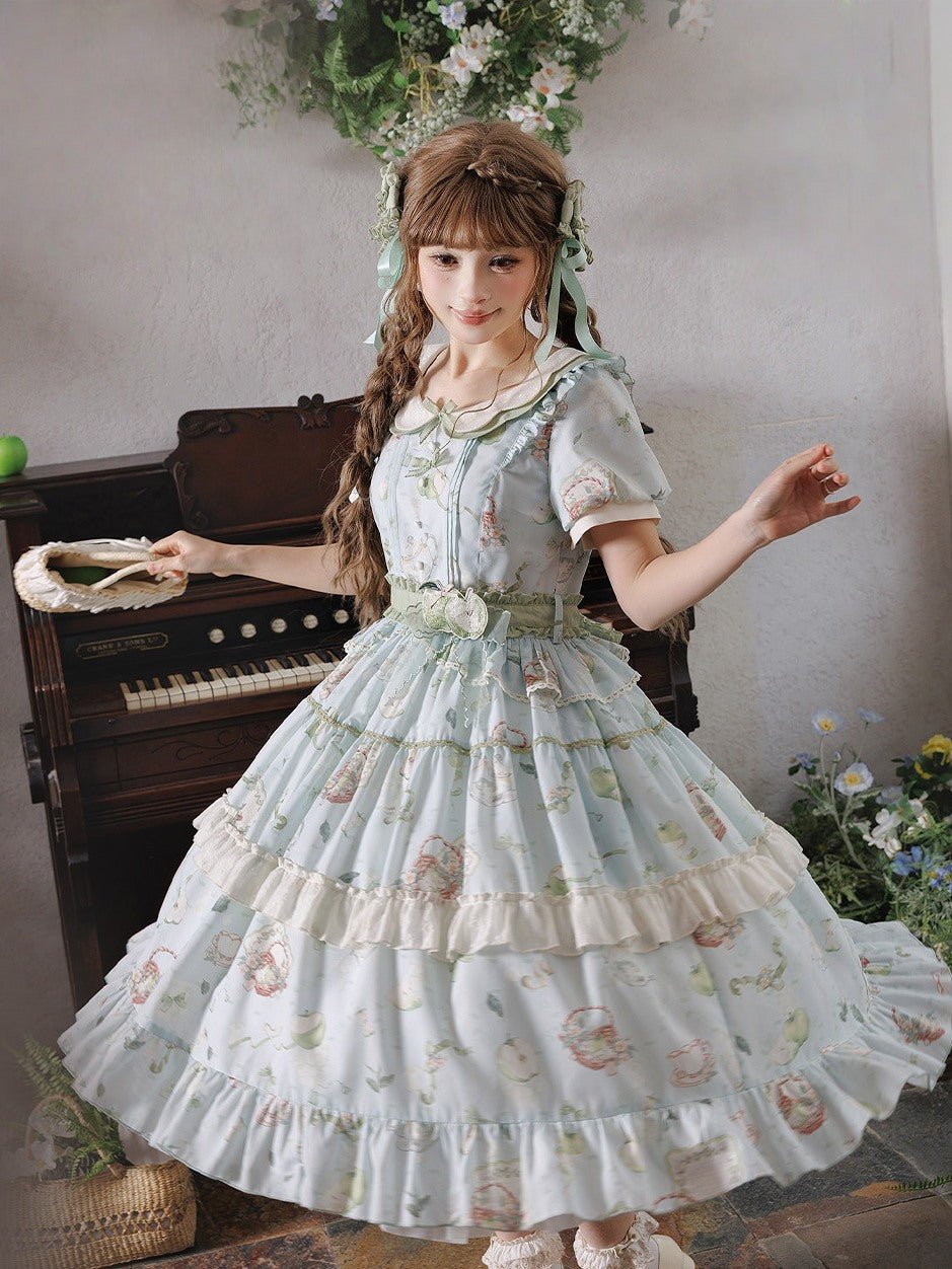 Apple Tea Country Style Lolita Mint Green JSK/OP - LolitaEraApple Tea OPSApple Tea Country Style Lolita Mint Green JSK/OP