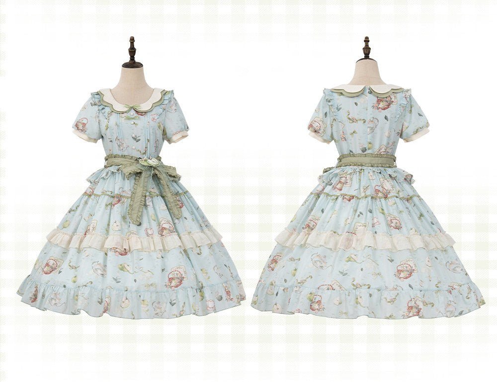 Apple Tea Country Style Lolita Mint Green JSK/OP - LolitaEraApple Tea OPSApple Tea Country Style Lolita Mint Green JSK/OP