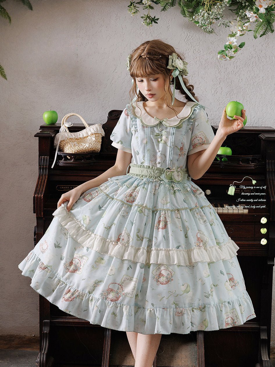 Apple Tea Country Style Lolita Mint Green JSK/OP - LolitaEraApple Tea OPSApple Tea Country Style Lolita Mint Green JSK/OP