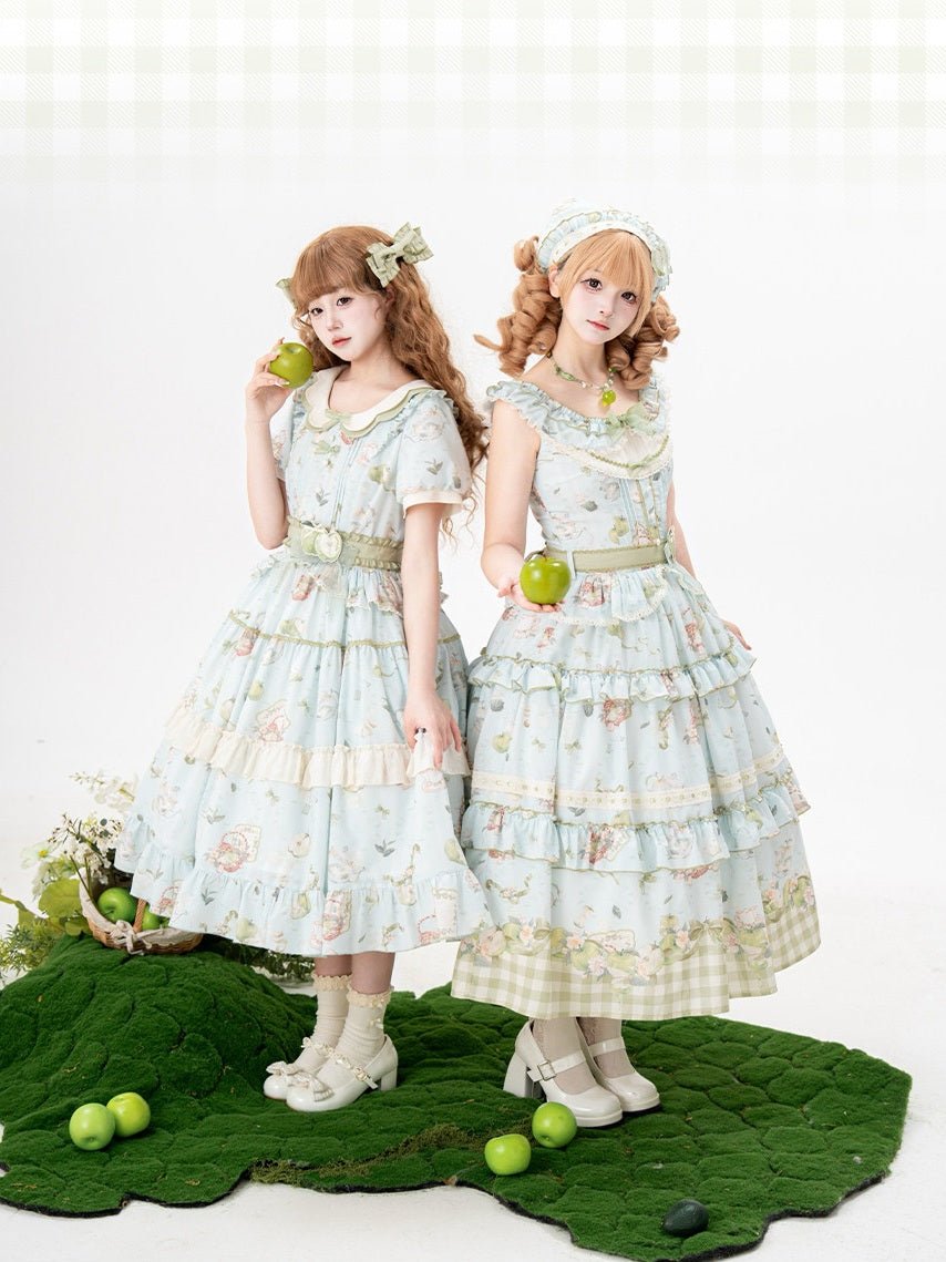 Apple Tea Country Style Lolita Mint Green JSK/OP - LolitaEraApple Tea OPSApple Tea Country Style Lolita Mint Green JSK/OP