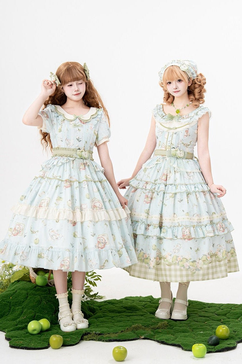 Apple Tea Country Style Lolita Mint Green JSK/OP - LolitaEraApple Tea OPSApple Tea Country Style Lolita Mint Green JSK/OP