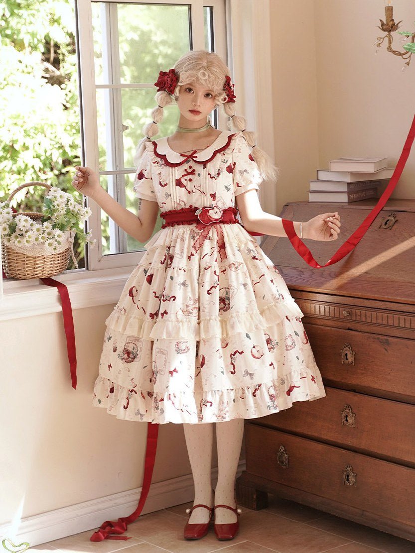 Apple Tea Country Style Lolita Red JSK/OP - LolitaEraApple Tea OPSApple Tea Country Style Lolita Red JSK/OP