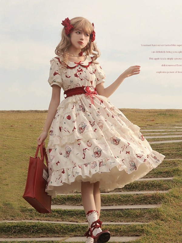 Apple Tea Country Style Lolita Red JSK/OP - LolitaEraApple Tea OPSApple Tea Country Style Lolita Red JSK/OP