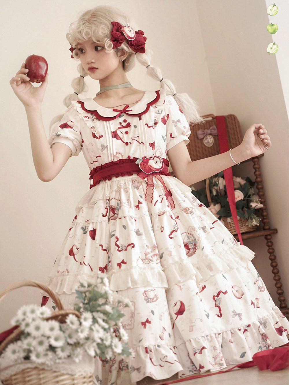 Apple Tea Country Style Lolita Red JSK/OP - LolitaEraApple Tea OPSApple Tea Country Style Lolita Red JSK/OP