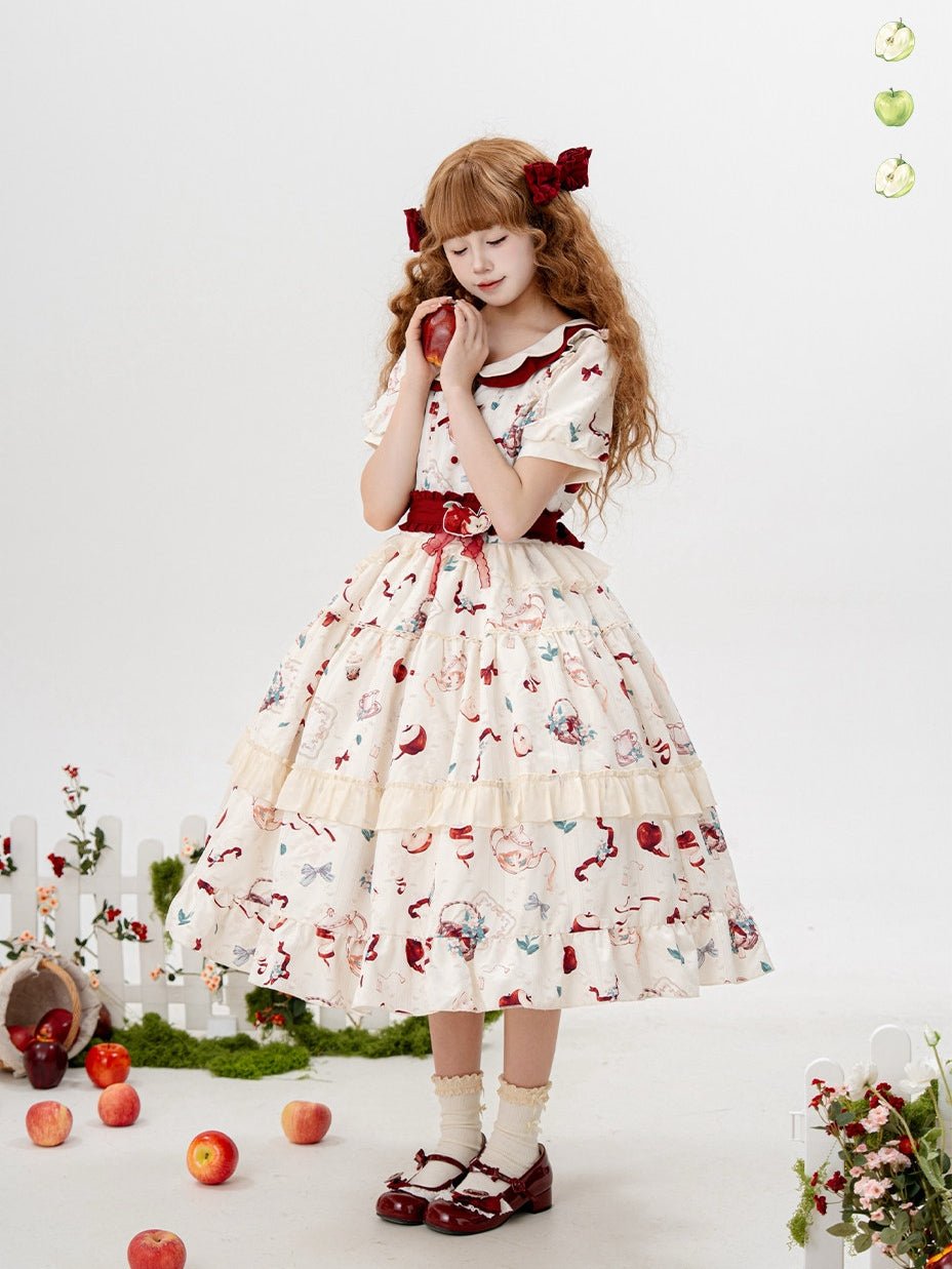 Apple Tea Country Style Lolita Red JSK/OP - LolitaEraApple Tea OPSApple Tea Country Style Lolita Red JSK/OP