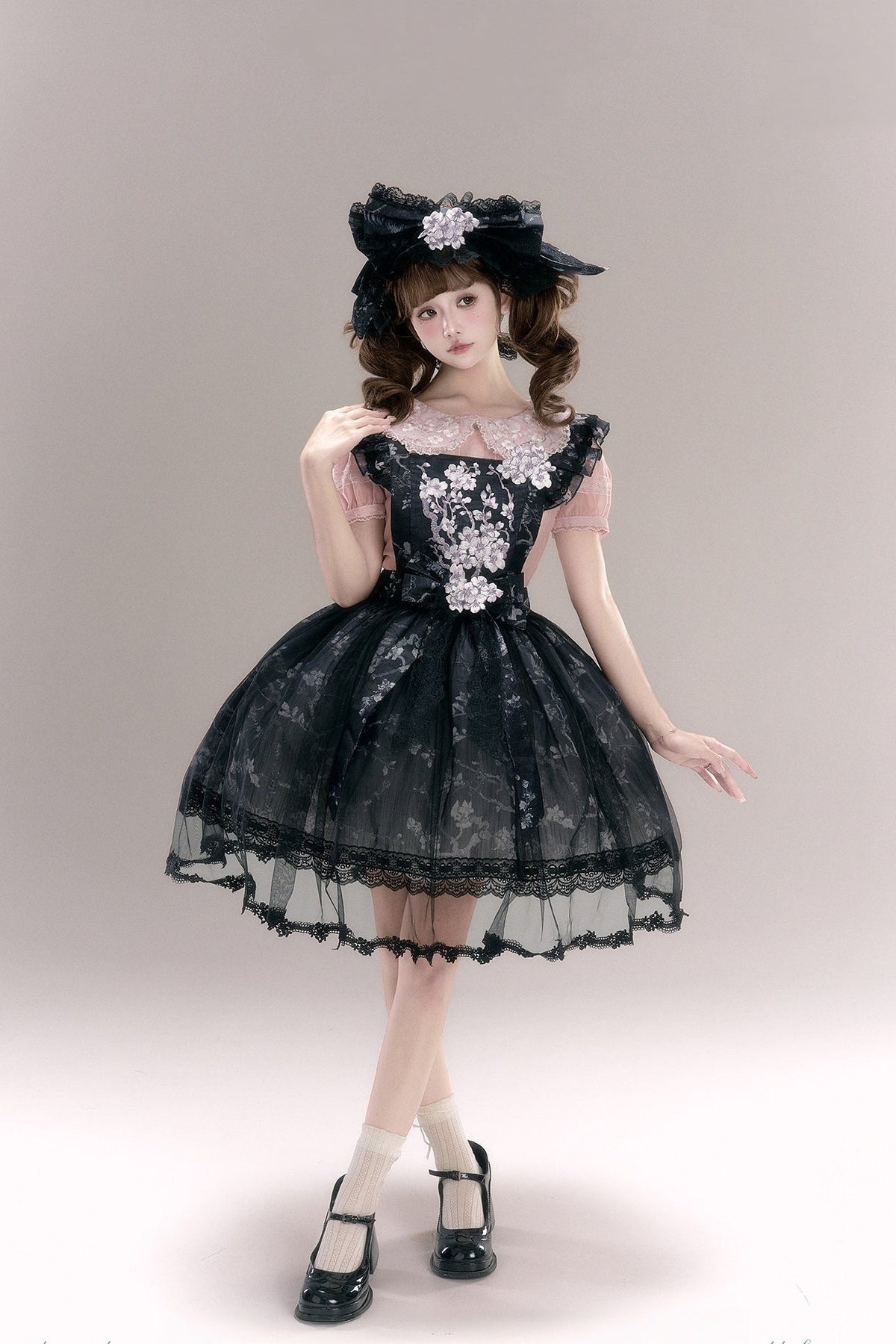 Apricot Blossom Shadow Purple & Black Hanfu Lolita JSK Set - LolitaEra