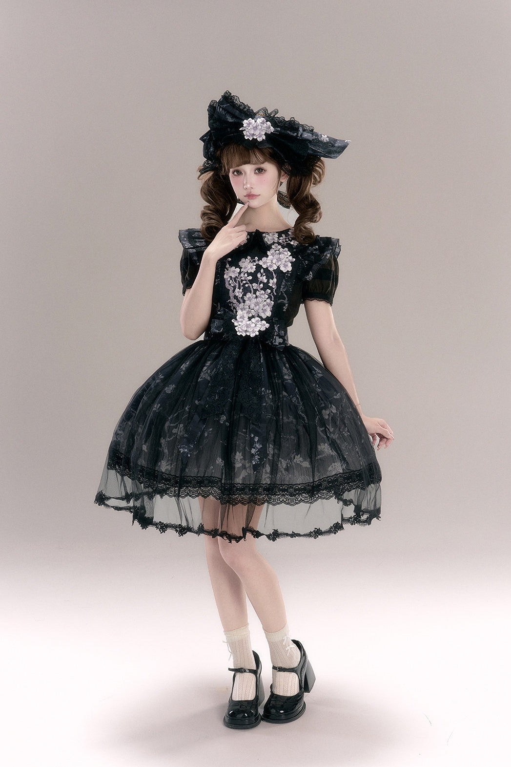 Apricot Blossom Shadow Purple & Black Hanfu Lolita JSK Set - LolitaEra
