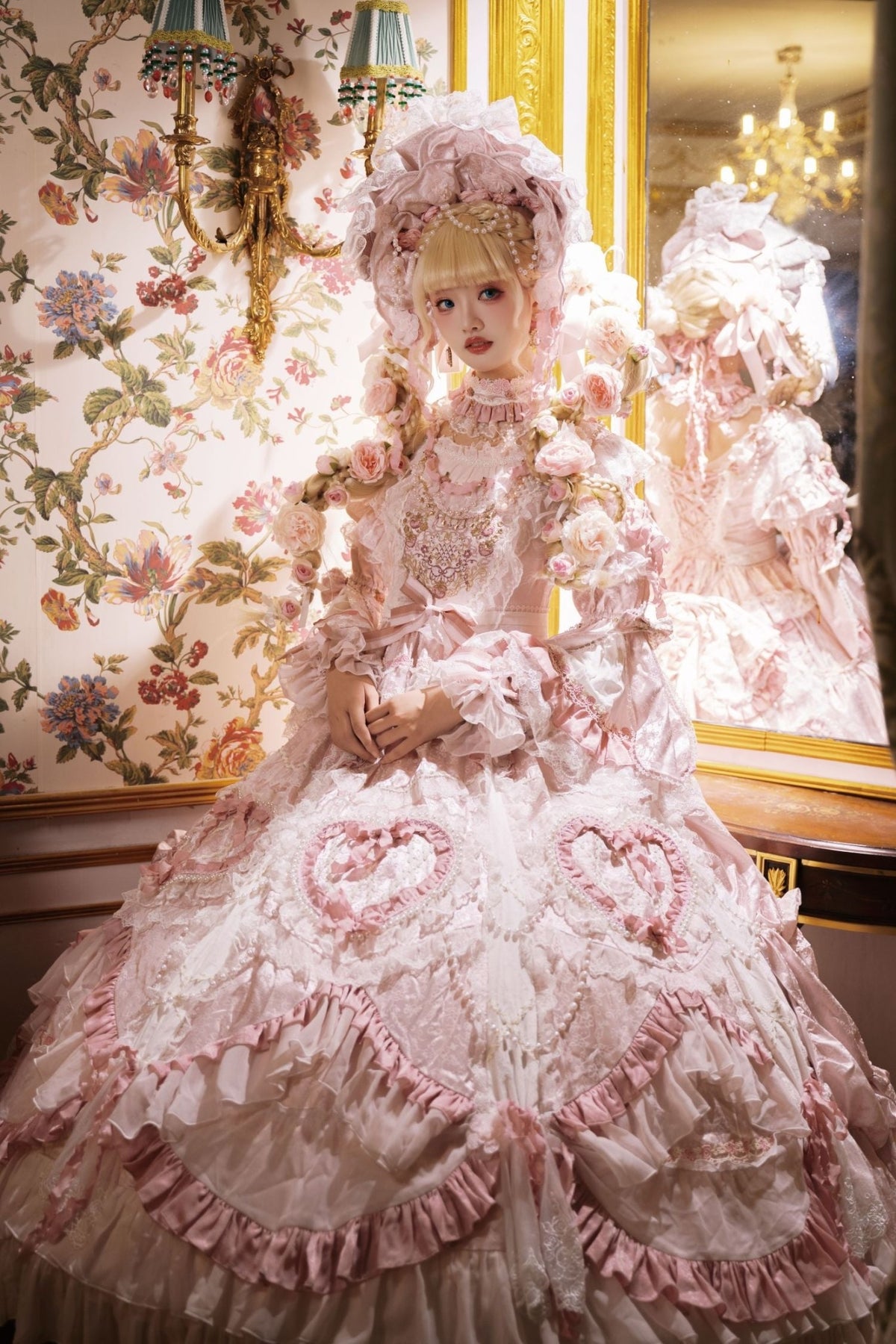 Apricot Tree Special Edition Pink Rose Pearl Bridal Classic Lolita OP Dress - LolitaEra